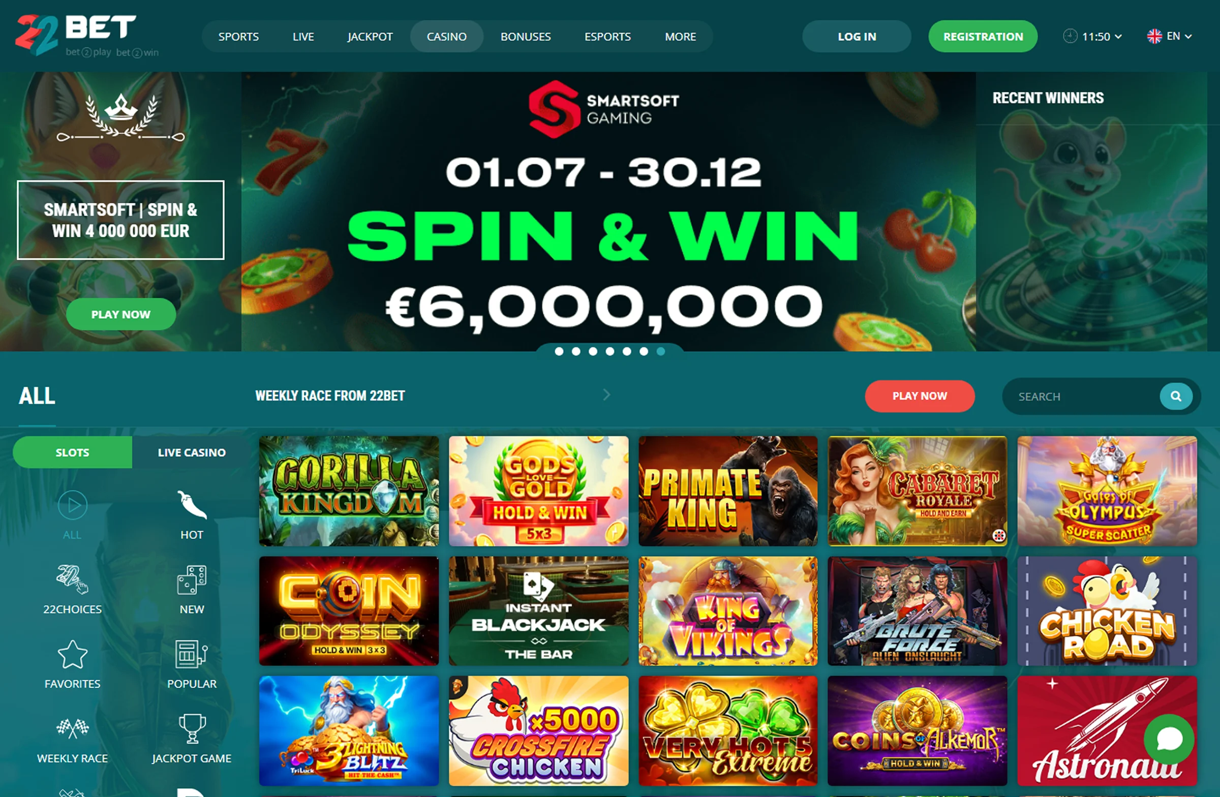 22Bet Casino Games