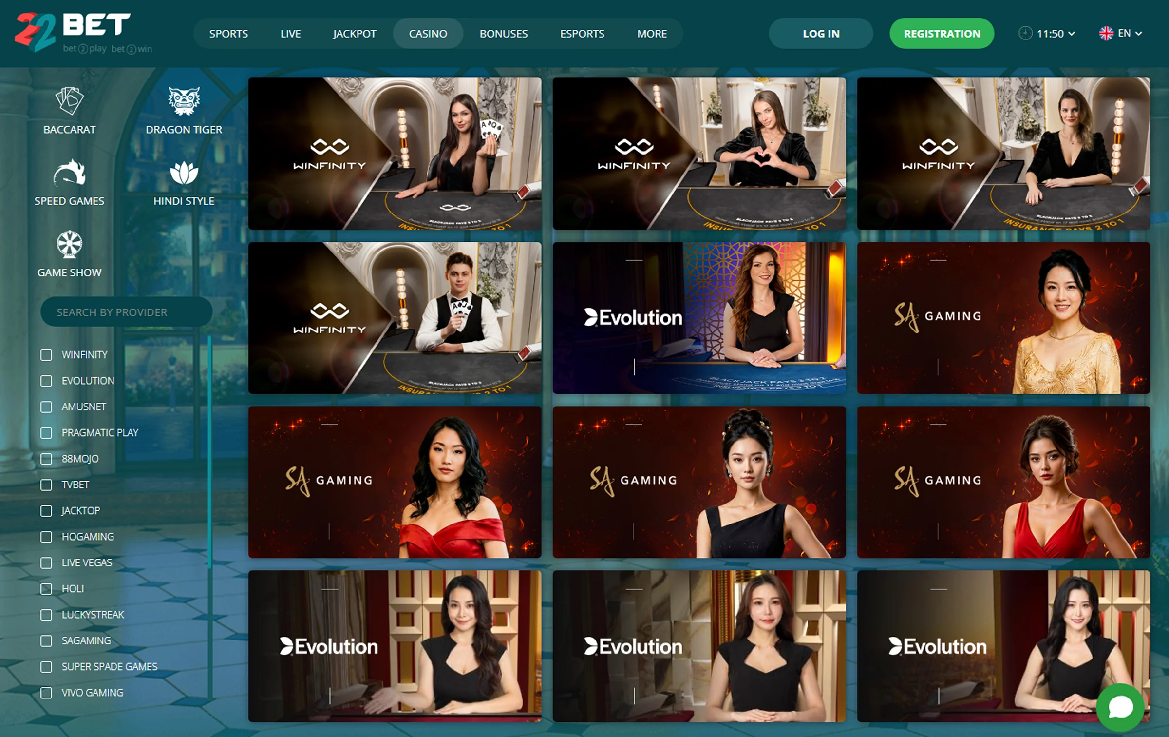 22Bet Live Dealers
